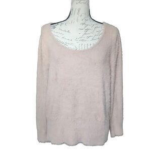 Marled Reunited Ladies Size Large Blush Pink Gold Sparkle Soft Fuzzy Sweater